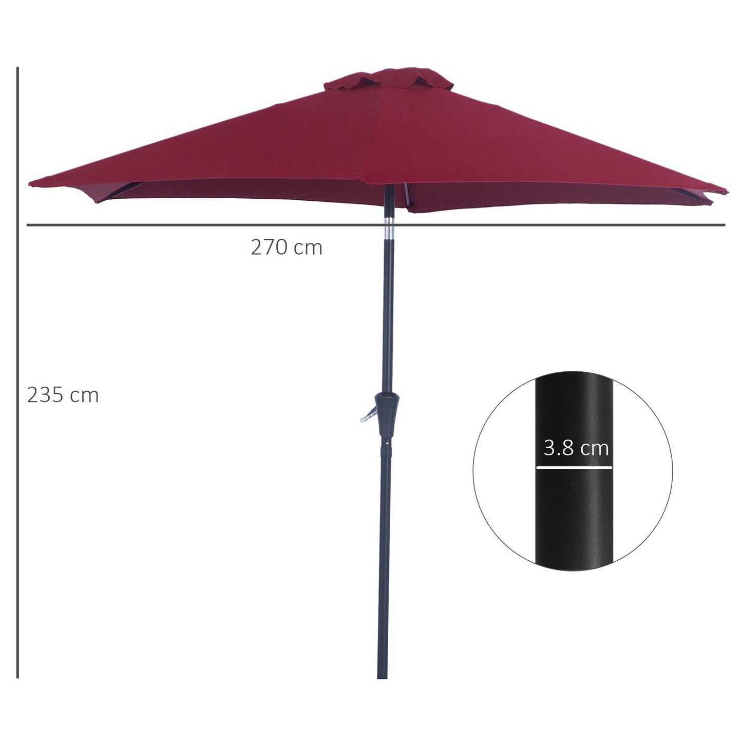 2.7M Garden Parasol Umbrella With Tilt And Crank