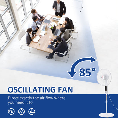 15" Oscillating Three Speed Adjustable Height Pedestal Fan With Remote White