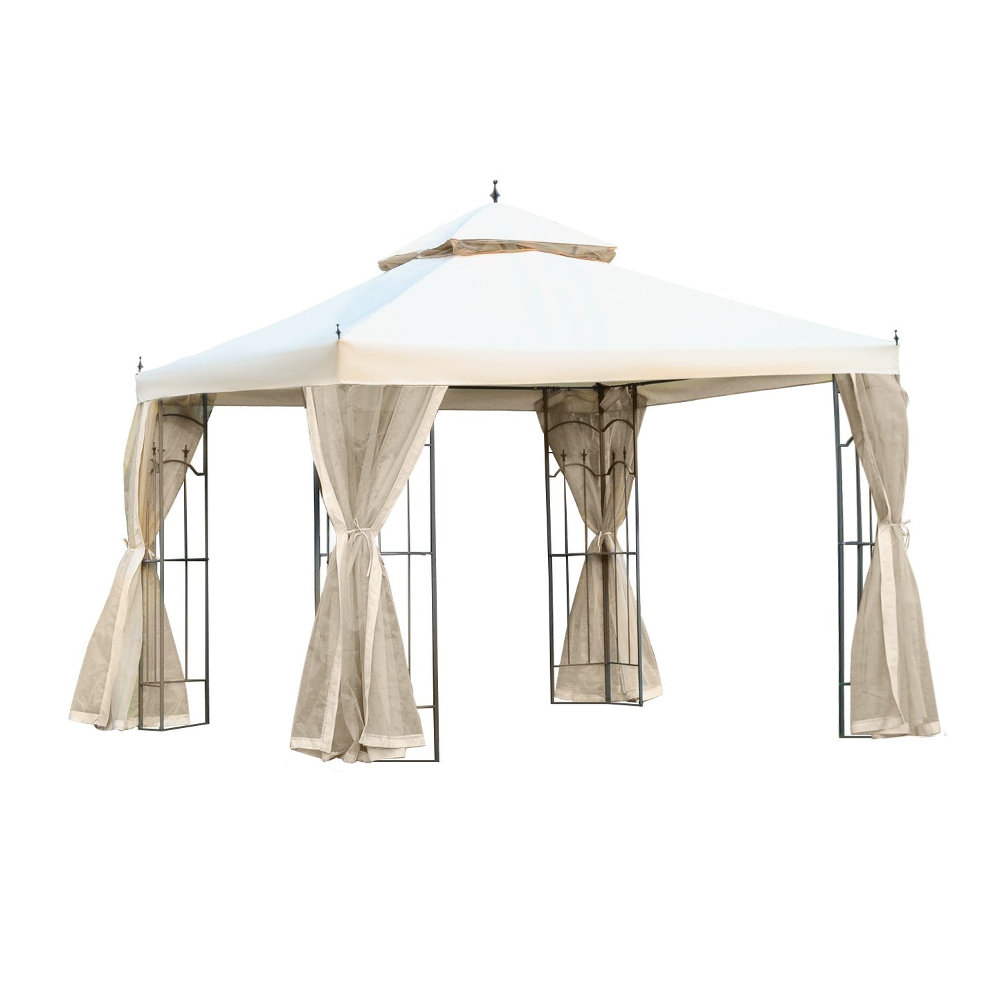 3Mx3M Garden Gazebo Double Top Outdoor Canopy Patio Event Party Wedding Tent Backyard Sun Shade with Netting - Cream White