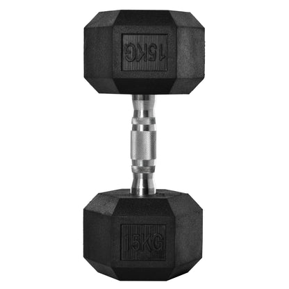 15KG Single Rubber Hex Dumbbell Portable Hand Weights Dumbbell Home Gym