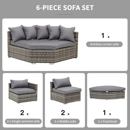 6-Piece Outdoor Rattan Wicker Sofa Set Bonzer Half Round Patio Conversation Furniture Set w/ Angled Corner Design