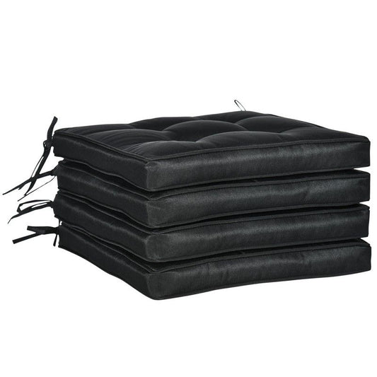 Set Of 4 Garden Seat Cushion With Ties 42 X 42cm Replacement Dining Chair Seat Pad Black