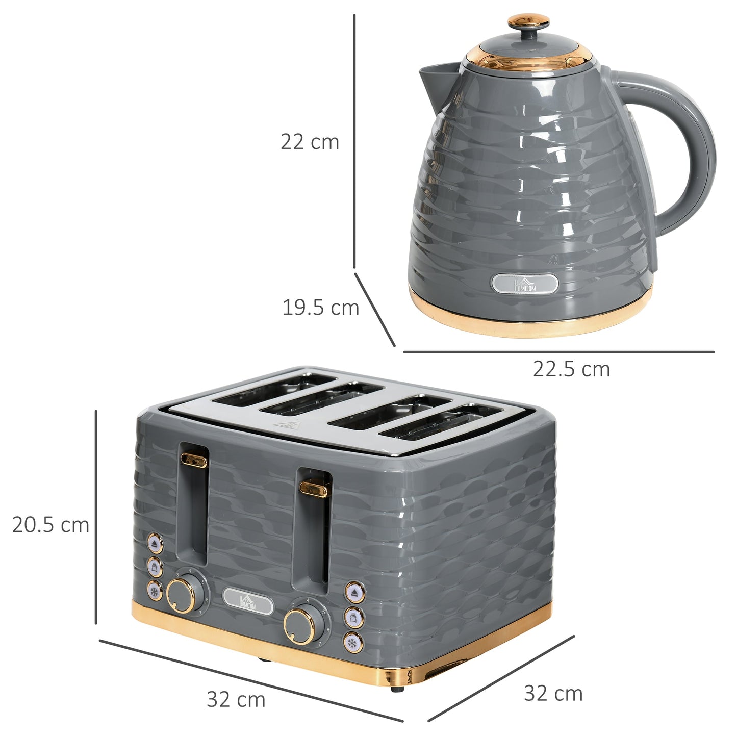 Kettle & Four Slice Toaster Set Grey