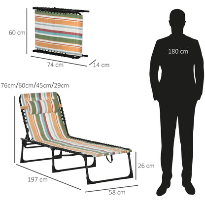 Folding Sun Lounger Beach Chaise Chair Garden Reclining Cot Camping Hiking Recliner with 4 Position Adjustable