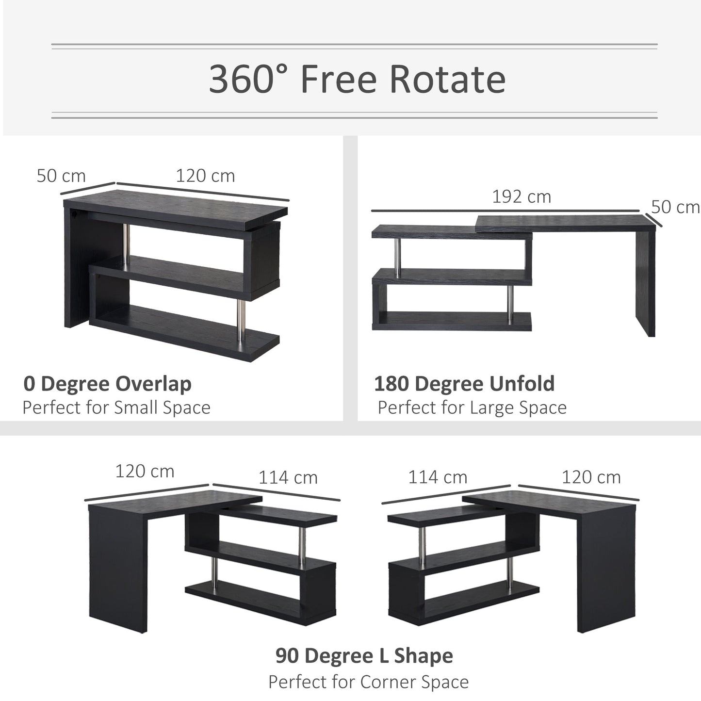 Homcom 360 Rotating L-Shaped Corner Computer Desk Home Office Writing Table Swivel Workstation With Storage Shelf