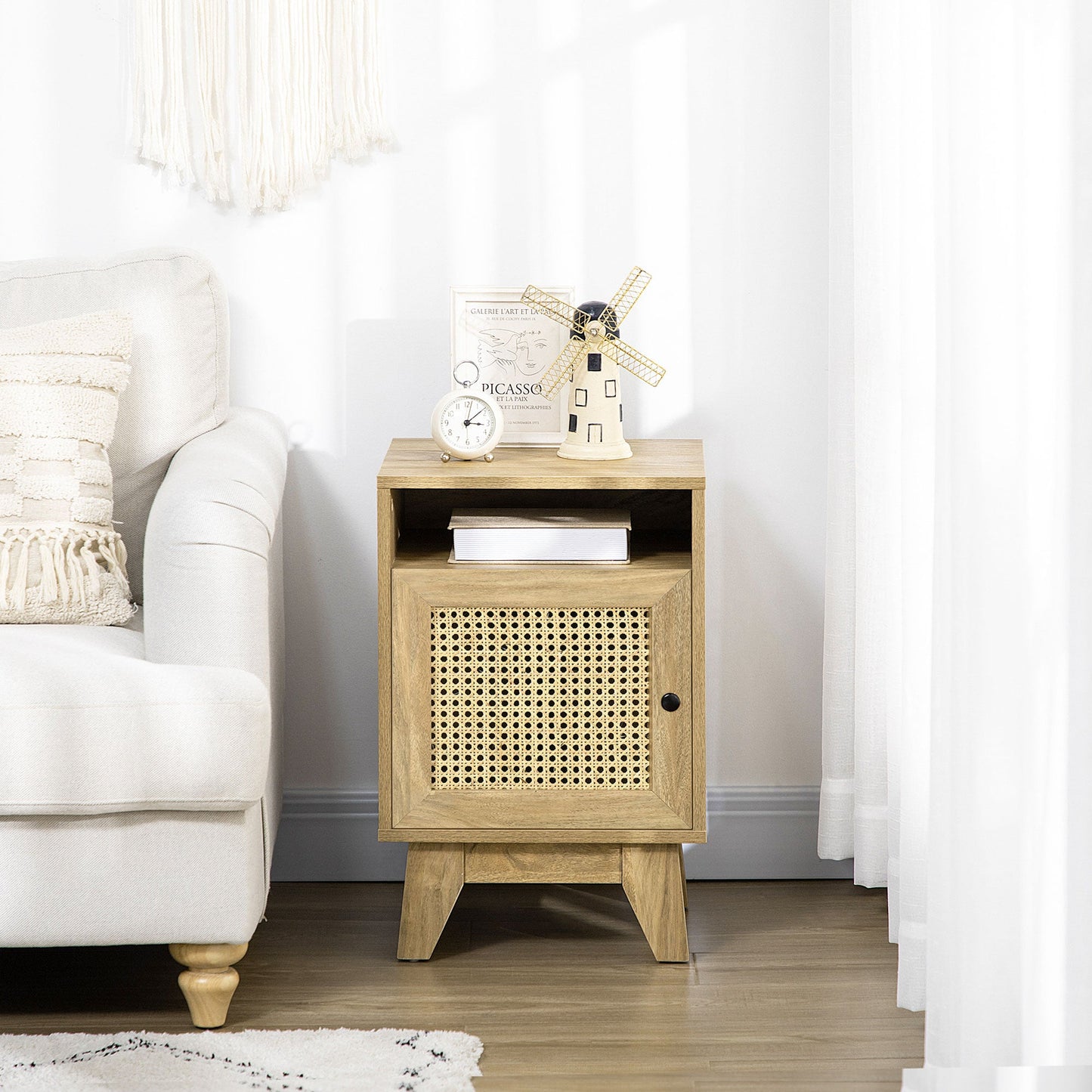 Bedside Table with Rattan Element