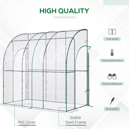 Outsunny Outdoor Walk-In Lean To Wall Tunnel Greenhouse With Zippered Roll Up Door Pvc Cover Sloping Top