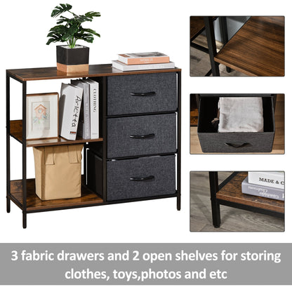 Chest of Drawers Storage Dresser Cabinet Organizer with 3 Fabric Drawers and 2 Display Shelves for Living Room