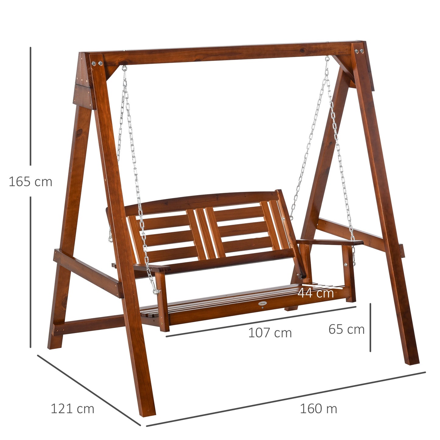 Outdoor 2 Seater Wooden Swing Chair Porch Patio Bench Hammock w/ Armrest