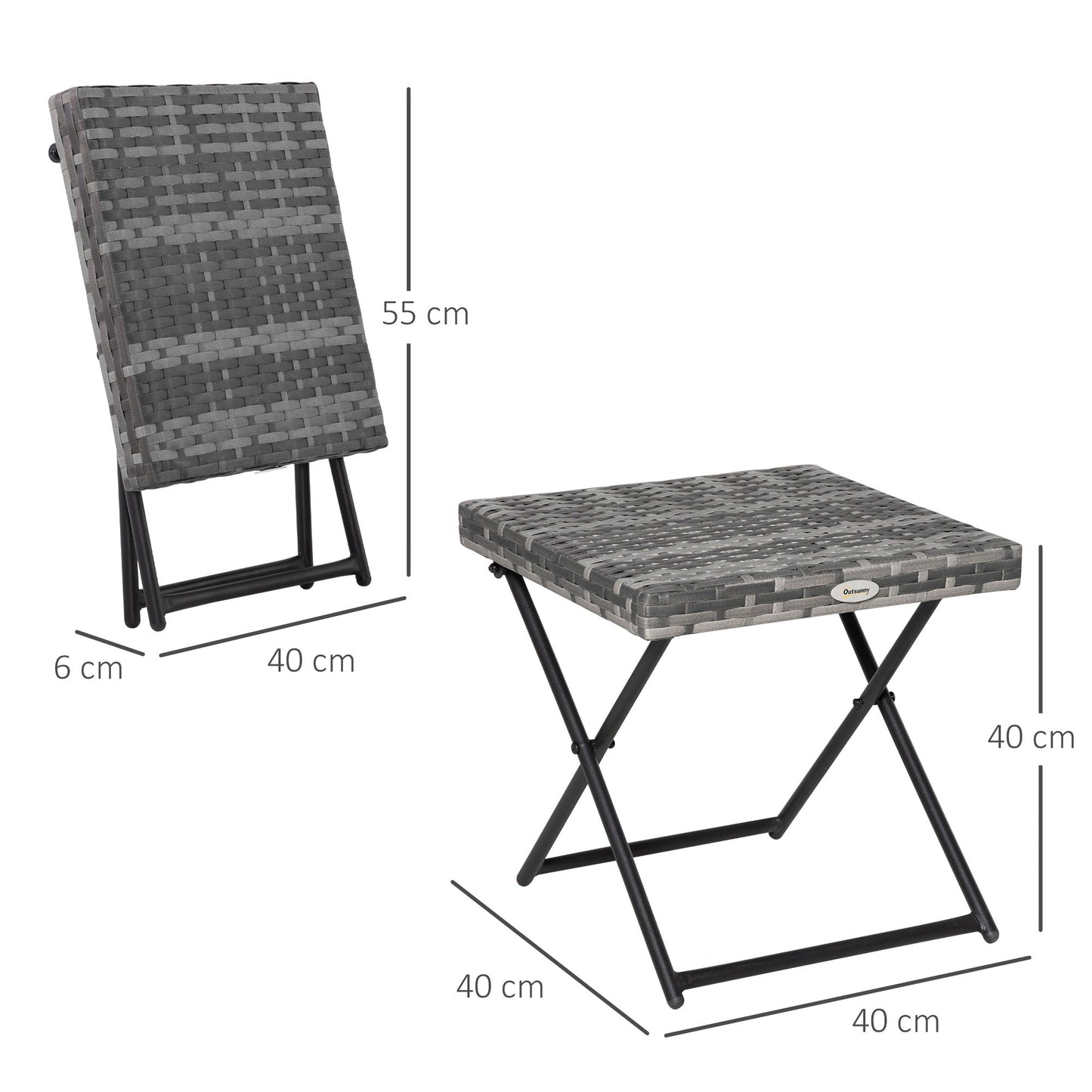 Square PE Wicker Rattan Folding Table - Grey