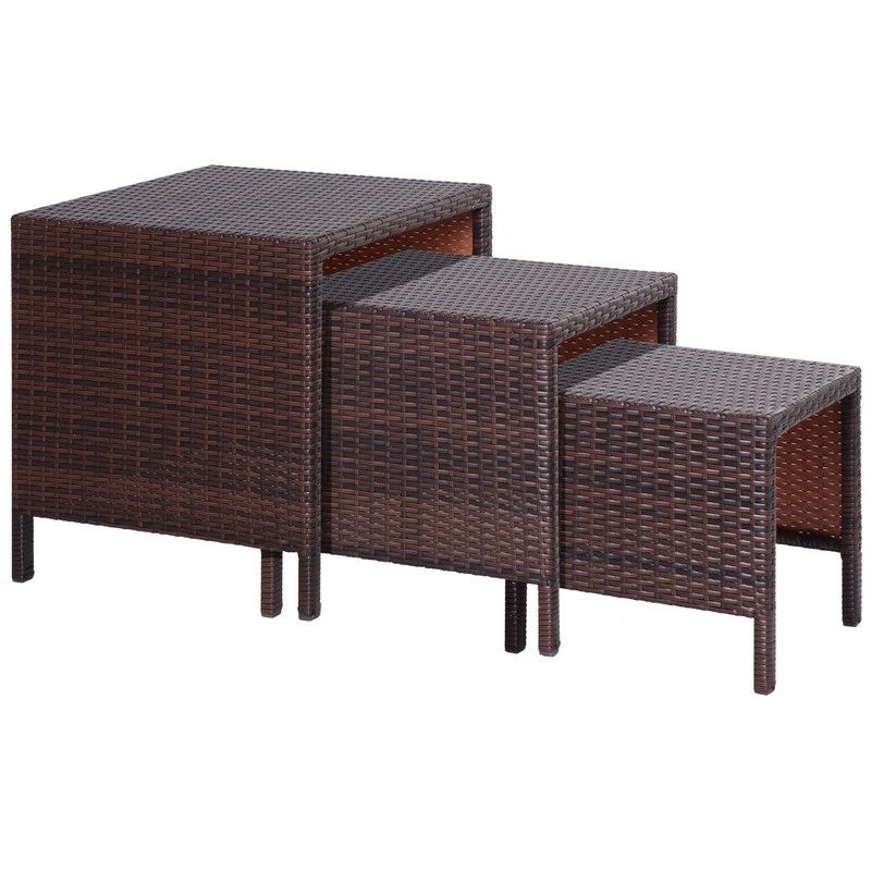 Outsunny 3 Pcs Rattan Nesting Tables Set-Brown