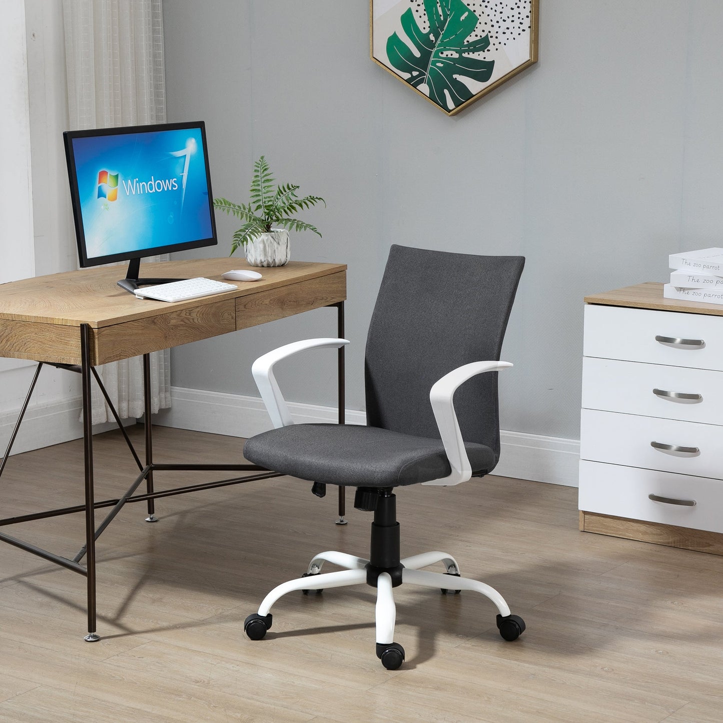 Vinsetto Office Chair Linen Swivel Computer Desk Chair Home Study Task Chair with Wheels