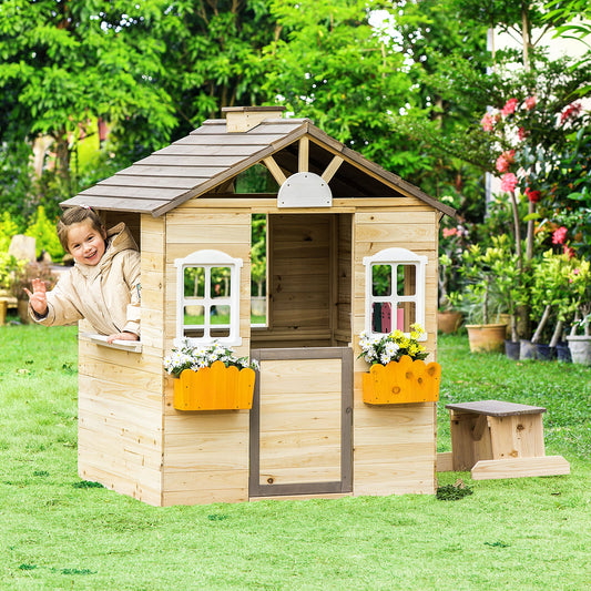 Wooden Kids Playhouse Outdoor Garden Games Cottage with Door