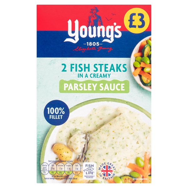 Youngs 2 Fish Steaks In Parsley Sauce Pmâ£3