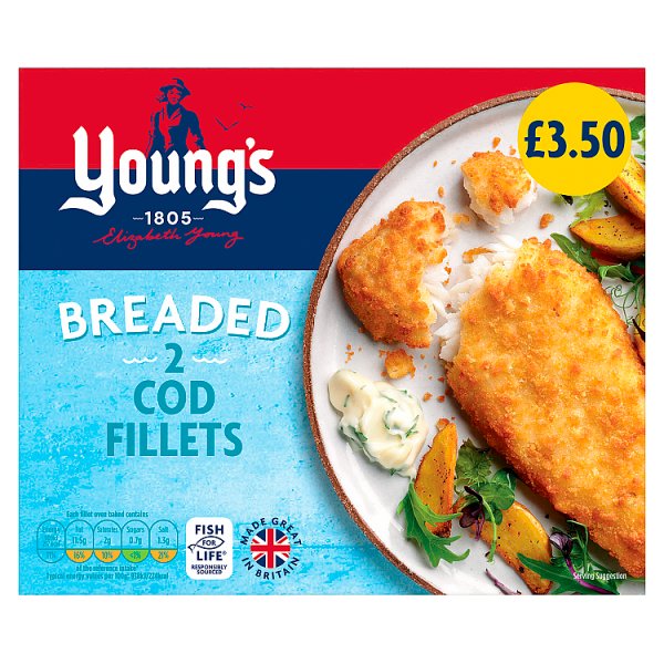 Youngs 2 Cod Fillets Breaded Pmâ£3.50