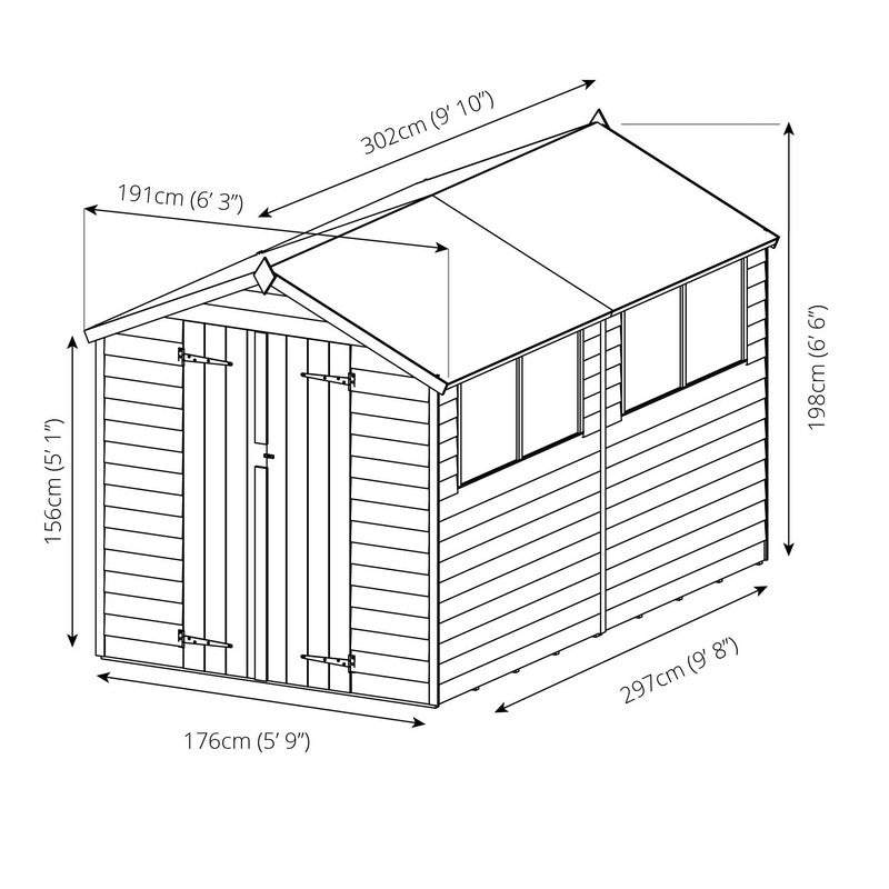 Mercia 6' 3" x 9' 10" Apex Shed - Budget Dip Treated Overlap