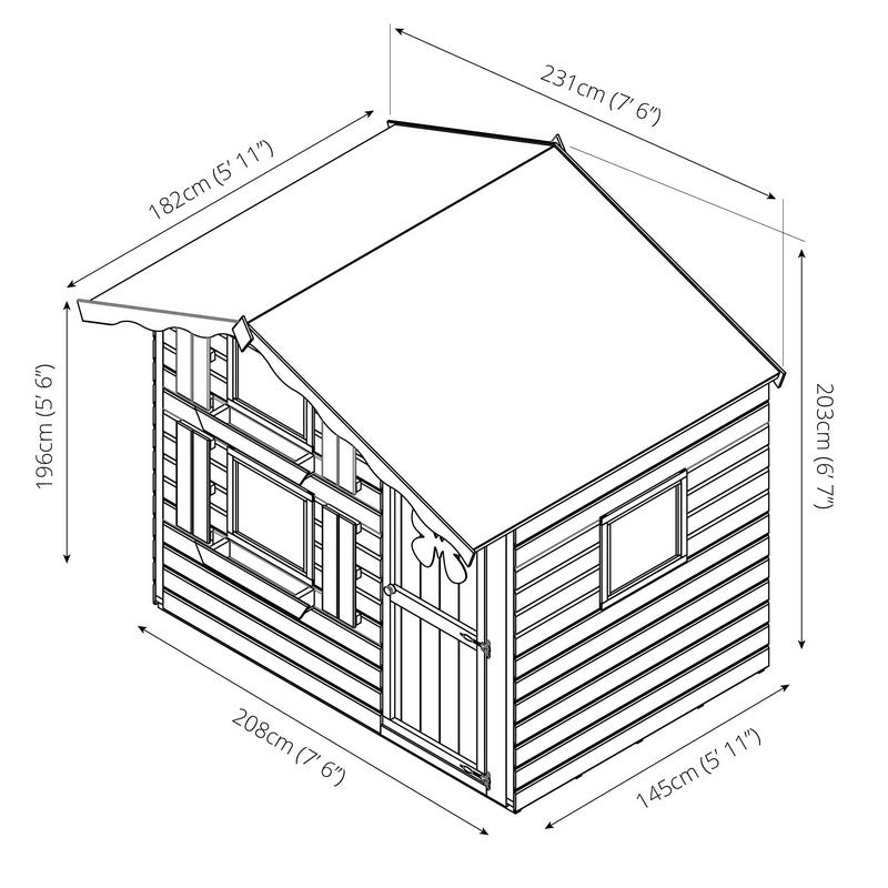 Mercia Snowdrop 7' 6" x 5' 11" Apex Children's Playhouse - Premium Dip Treated Shiplap