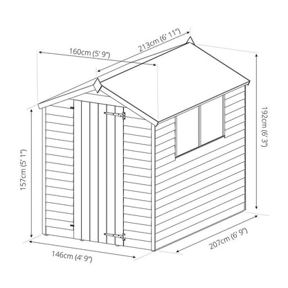 Mercia 5' 2" x 6' 11" Apex Shed - Budget Dip Treated Overlap