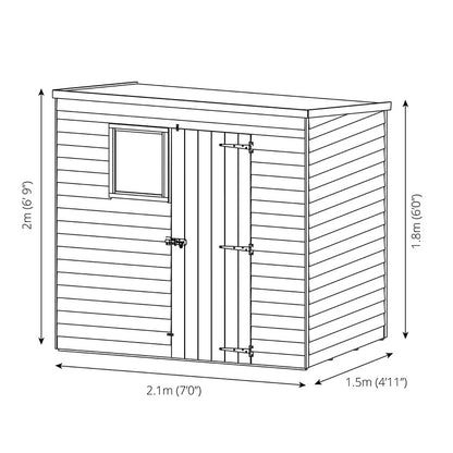 Mercia 6' 11" x 5' 1" Pent Shed - Budget Dip Treated Overlap