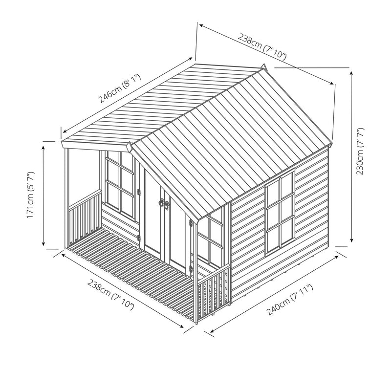 Mercia Wessex 8' 2 x 8' Apex Summerhouse - Premium Dip Treated Shiplap