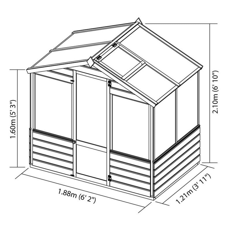 Mercia Evesham 6' 2" x 3' 11" Apex Greenhouse - Premium Dip Treated Shiplap