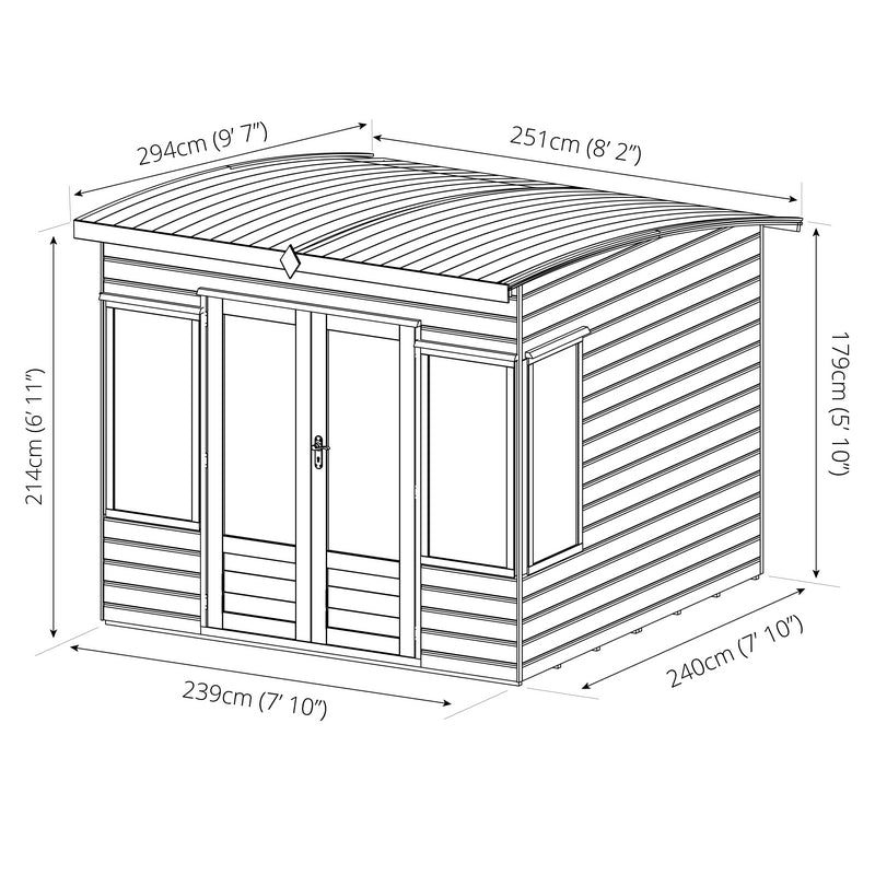 Mercia Helios 8' 2" x 9' 7" Curved Summerhouse - Premium Dip Treated Shiplap