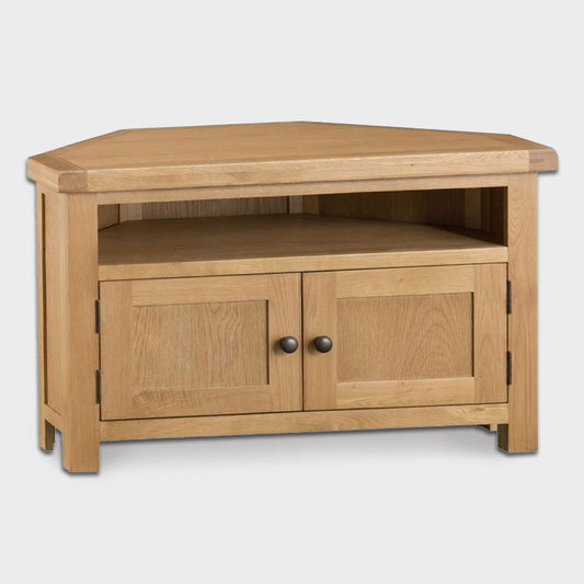 Cotswold Corner TV Unit Oak Natural 2 Shelves 2 Doors