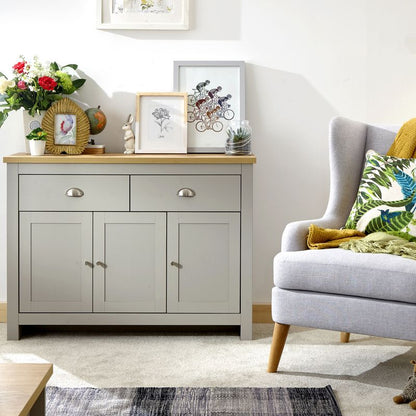 Lancaster Large Sideboard Grey 3 Doors 2 Shelves 2 Drawers