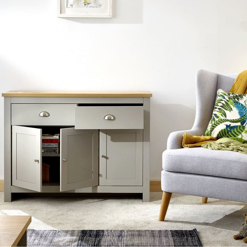 Lancaster Large Sideboard Grey 3 Doors 2 Shelves 2 Drawers