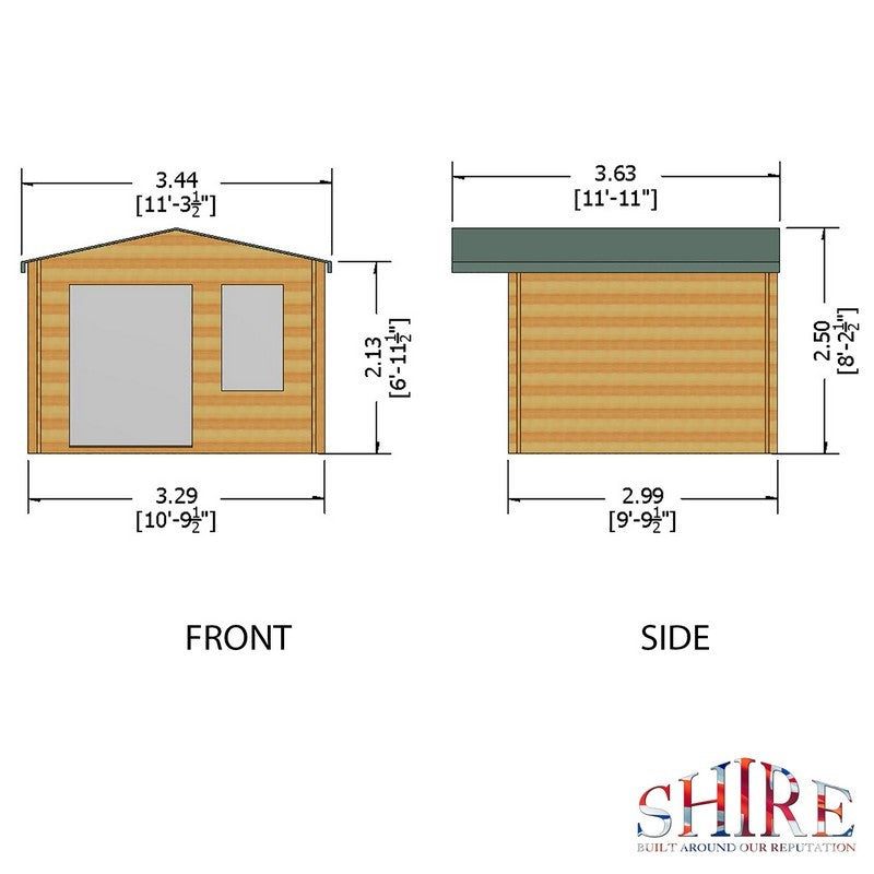 Shire Berryfield 11' 3" x 11' 10" Apex Log Cabin - Premium 19mm Cladding Log Clad