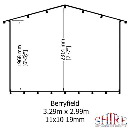 Shire Berryfield 11' 3" x 11' 10" Apex Log Cabin - Premium 19mm Cladding Log Clad