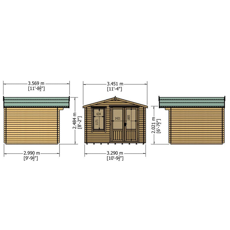 Shire Berryfield 11' 3" x 11' 10" Apex Log Cabin - Premium 19mm Cladding Log Clad