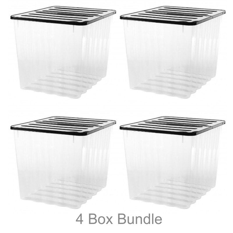 4 x Plastic Storage Boxes 110 Litres Extra Large - Clear & Black Supa Nova by Strata