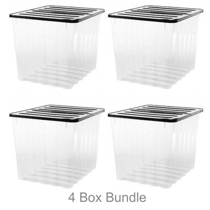 4 x Plastic Storage Boxes 110 Litres Extra Large - Clear & Black Supa Nova by Strata