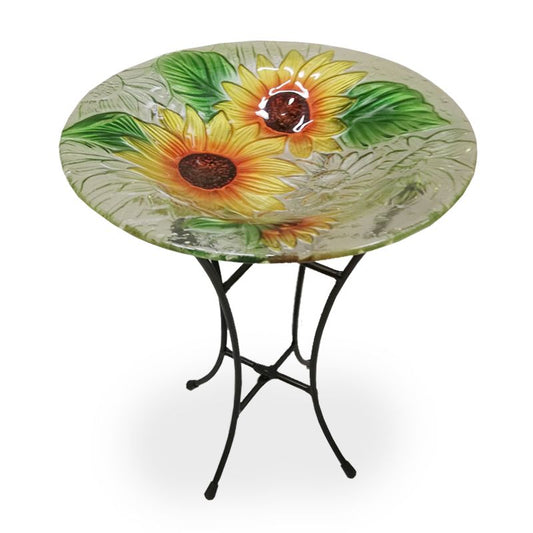 Glass Bird Bath With Stand - Sunflower