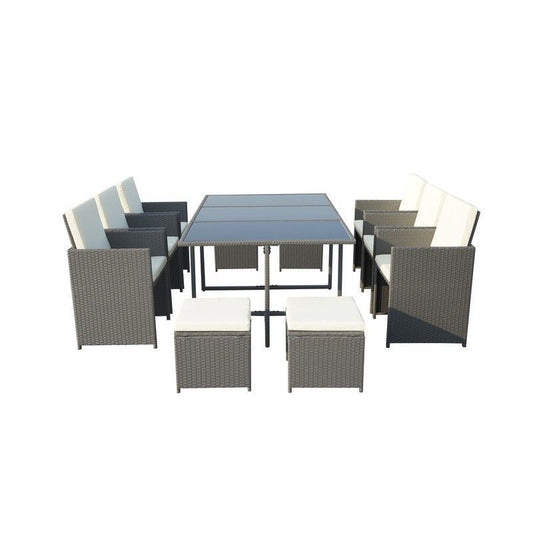 Valencia Rattan Garden Patio Dining Set by Royalcraft - 10 Seat Ivory Cushions