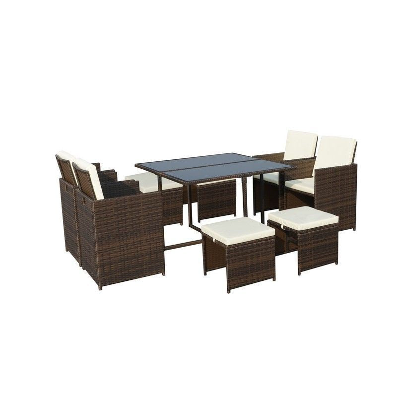 Valencia Rattan Garden Patio Dining Set by Royalcraft - 8 Seats Ivory Cushions