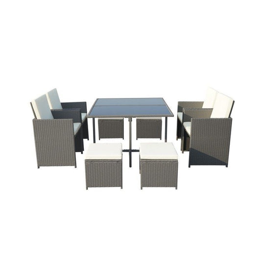 Valencia Rattan Garden Patio Dining Set by Royalcraft - 8 Seat Ivory Cushions