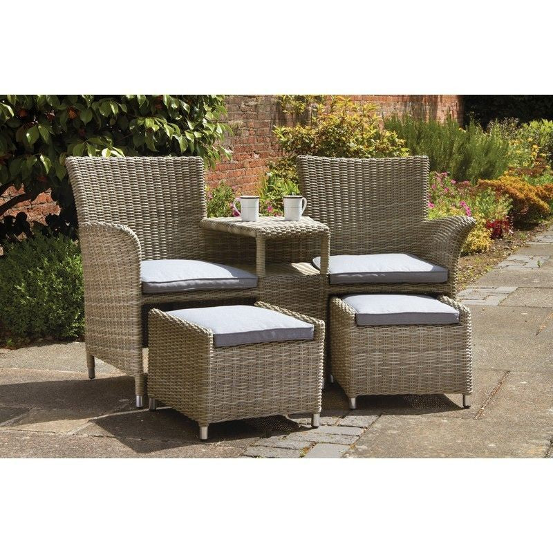 Wentworth Rattan Garden Patio Dining Set by Royalcraft - 2 Seats Grey Cushions