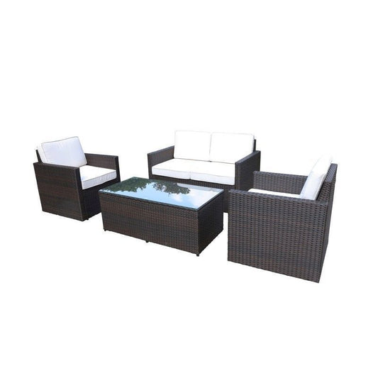 Marseille Rattan Garden Patio Dining Set by Royalcraft - 4 Seat Ivory Cushions