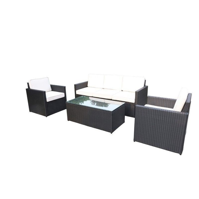 Marseille Rattan Garden Patio Dining Set by Royalcraft - 4 Seat Ivory Cushions