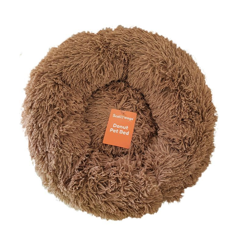 Brown Fluffy Donut Pet Bed 50cm x 20cm