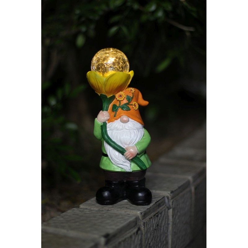 Yellow Gnome Solar Garden Light Ornament Decoration 3 Warm White LED - 24cm by Bright Garden