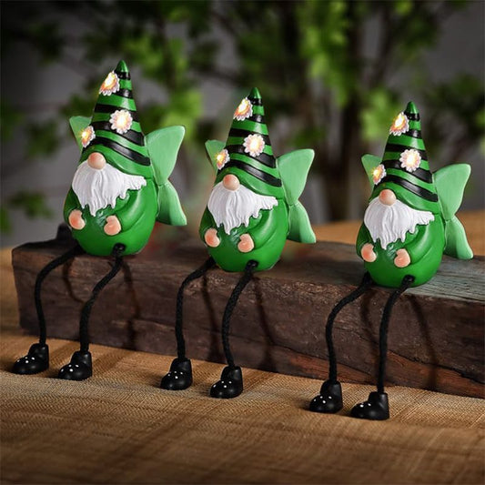 Green Gnome Solar Garden Light Ornament Decoration 3 Warm White LED - 13.5cm by Bright Garden