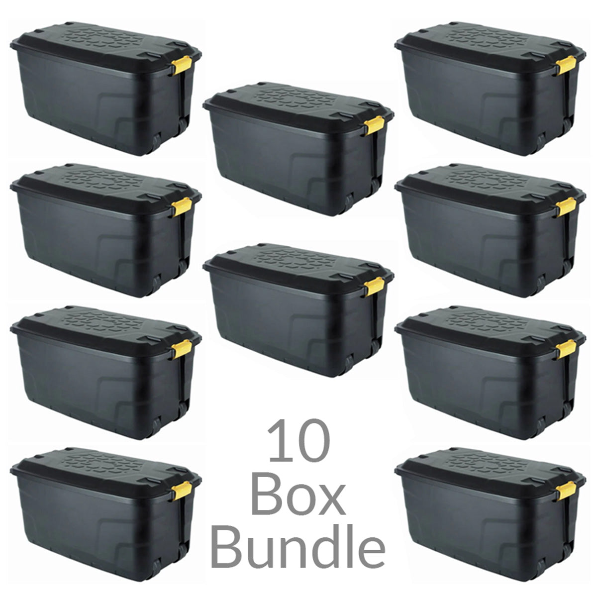 10 x Plastic Storage Box 145 Litres Extra Large - Black Heavy Duty by Strata