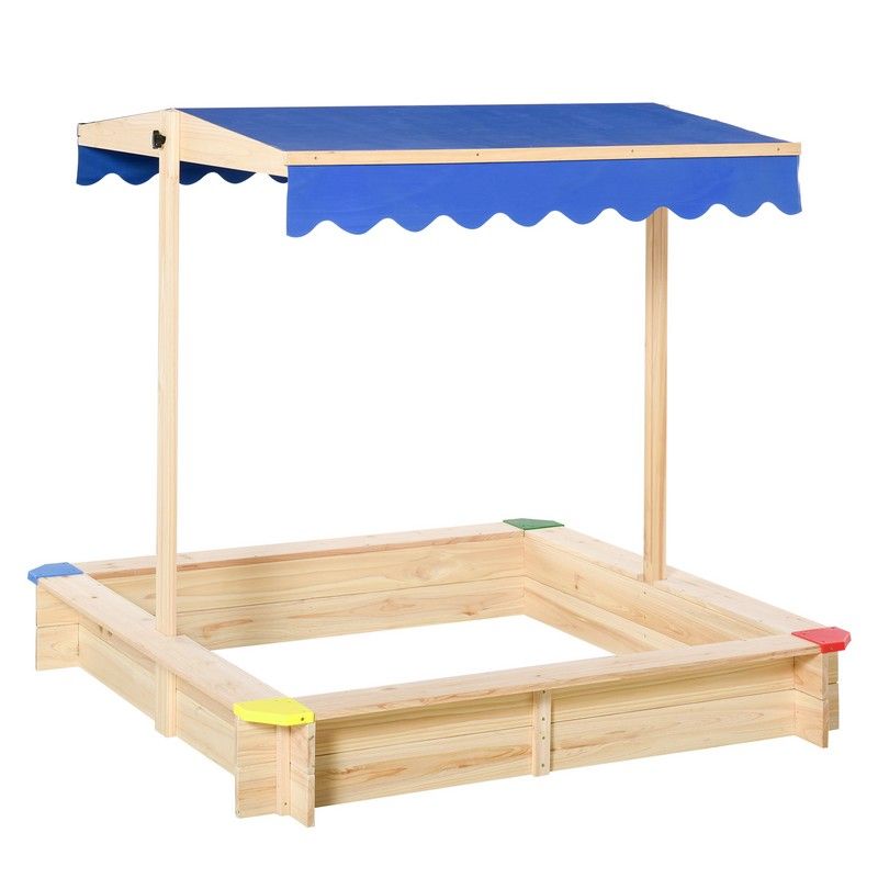 Outsunny Square Wooden Kids Sandpit Children Cabana Sandbox Outdoor Backyard Playset