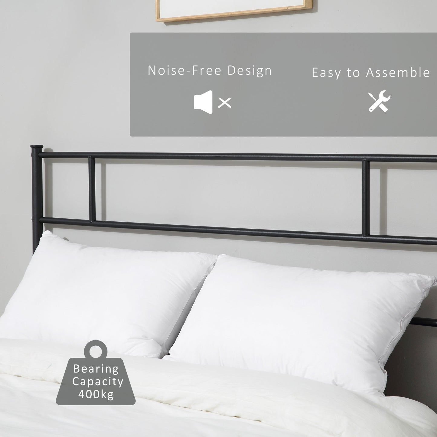 King Metal Bed Frame Solid Bedstead Base with Headboard and Footboard