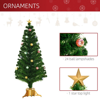 Homcom 5FT Prelit Artificial Christmas Tree Fiber Optic Holiday Home Xmas Indoor Decoration with Golden Stand Green