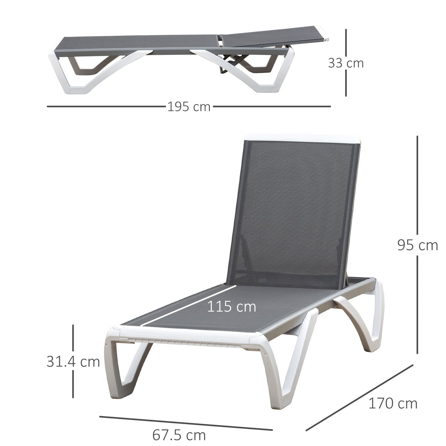 Portable Outdoor Chaise Lounge Sun Lounger with Adjustable Back