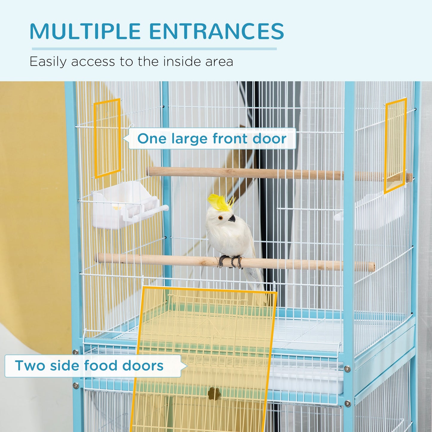 Double 140cm Bird Cage Wheeled Blue & White by Pawhut